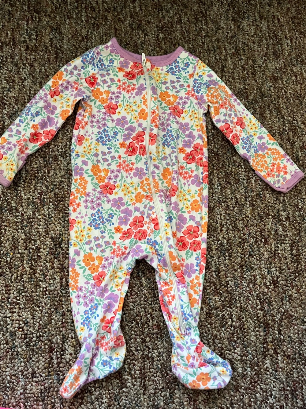 wonder nation Floral Footed One-Piece Pajamas - White, Pink & Orange